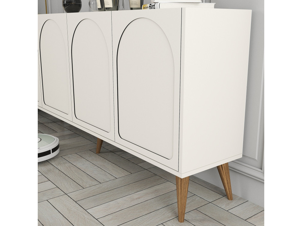 Houten dressoir "Lyon" - 180 x 35 x 81 cm - Crème, Notelaar