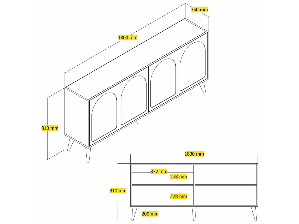 Houten dressoir "Lyon" - 180 x 35 x 81 cm - Crème, Notelaar