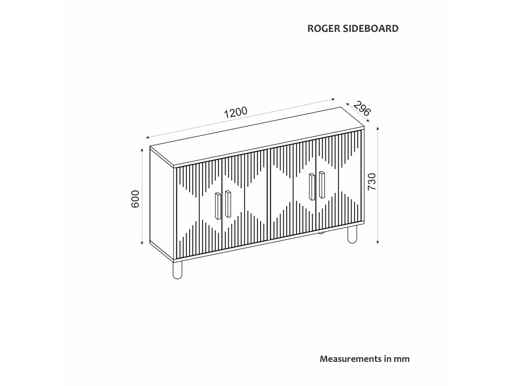 Houten buffetkast "Roger" - 120 x 29 x 73 cm - Saffier Eik