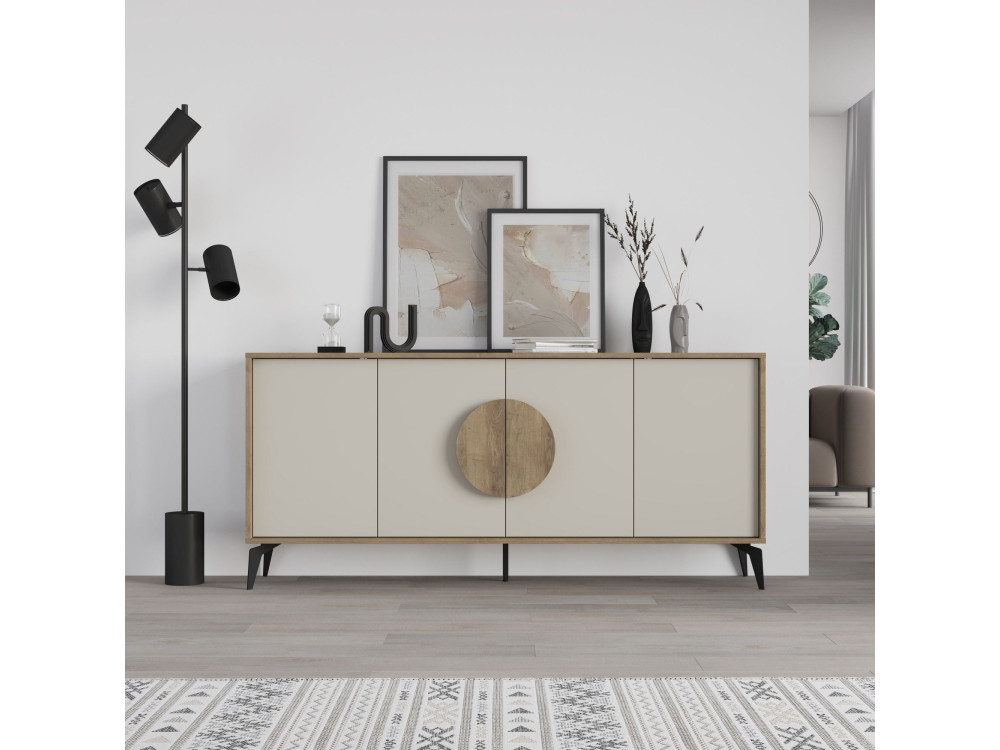 Houten dressoir "Gora Wide" - 180 x 36 x 82 cm - Crème