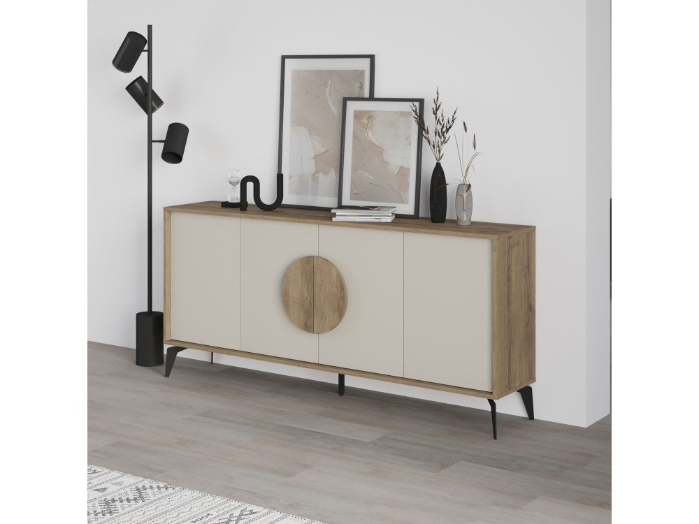 Houten dressoir "Gora Wide" - 180 x 36 x 82 cm - Crème