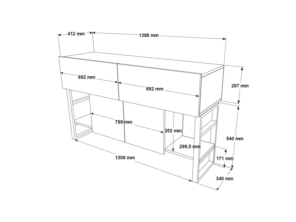 Houten dressoir "Mel" - 140 x 43 x 84 cm - Beige