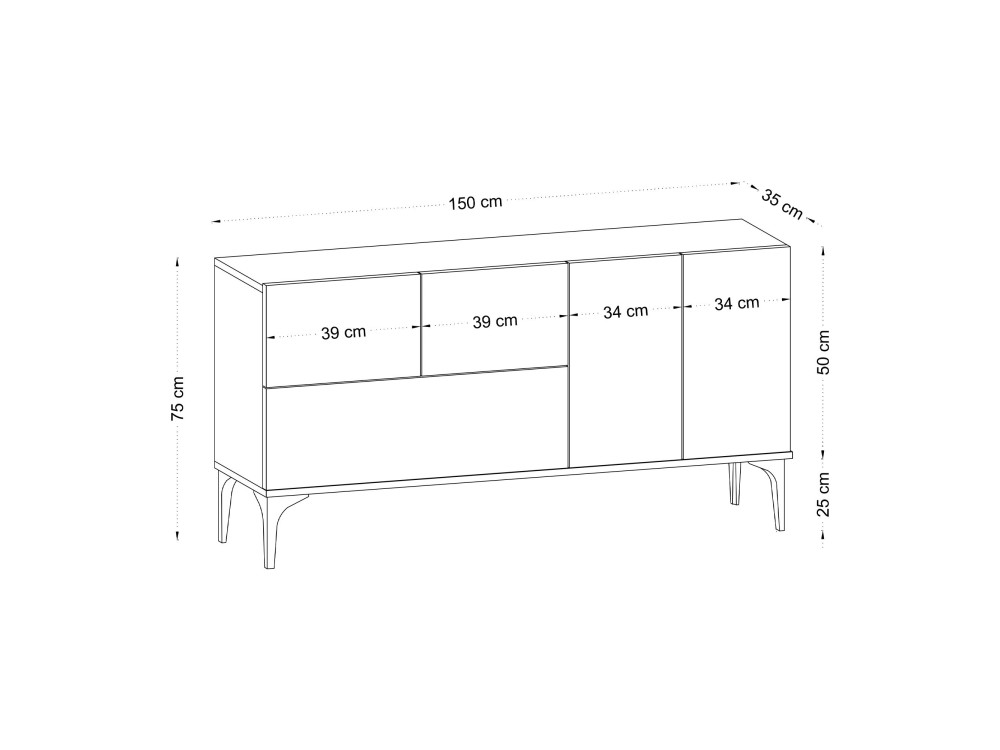 Houten buffetkast "Ginny" - 150 x 35 x 75 cm - Wit