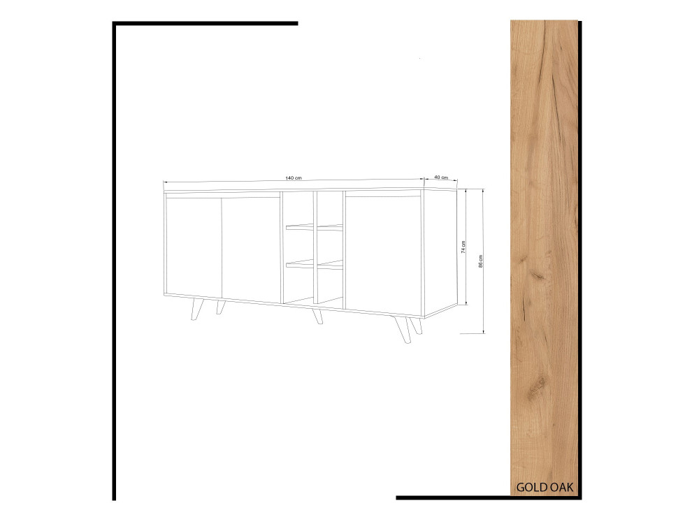 Houten dressoir "Prava" - 140 x 40 x 86 cm - Bruin