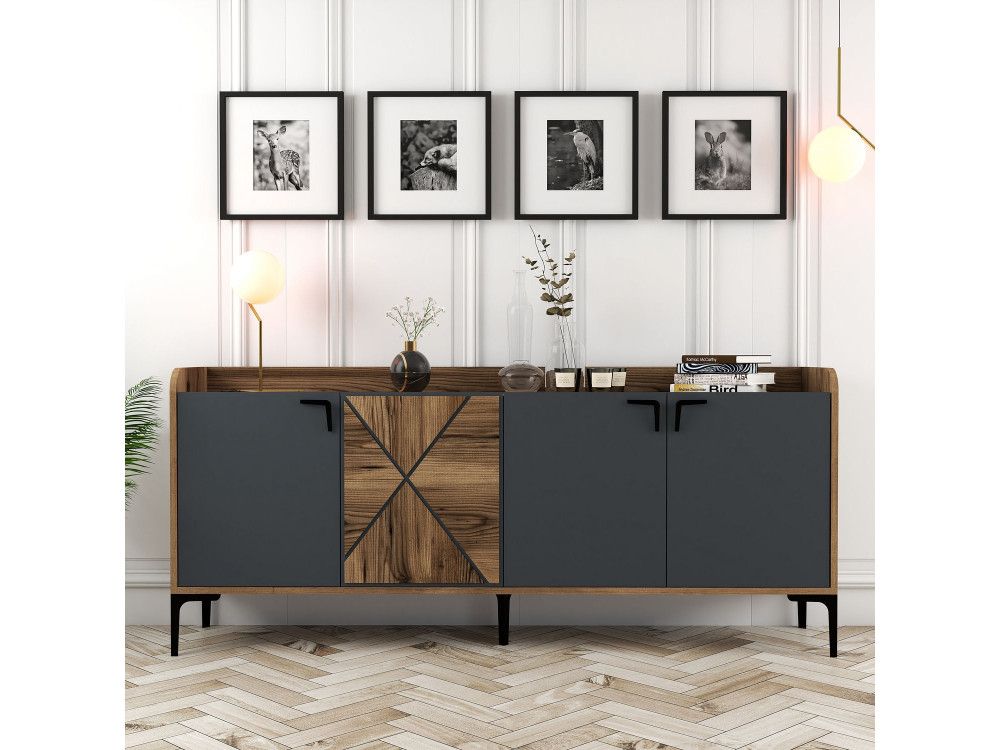 Houten dressoir "Venedik" - 180 x 35 x 78 cm - Antracietgrijs