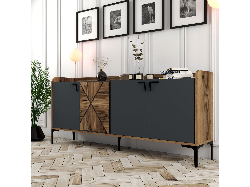 Houten dressoir "Venedik" - 180 x 35 x 78 cm - Antracietgrijs