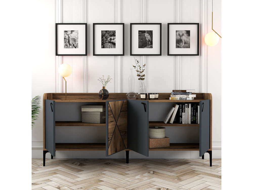 Houten dressoir "Venedik" - 180 x 35 x 78 cm - Antracietgrijs