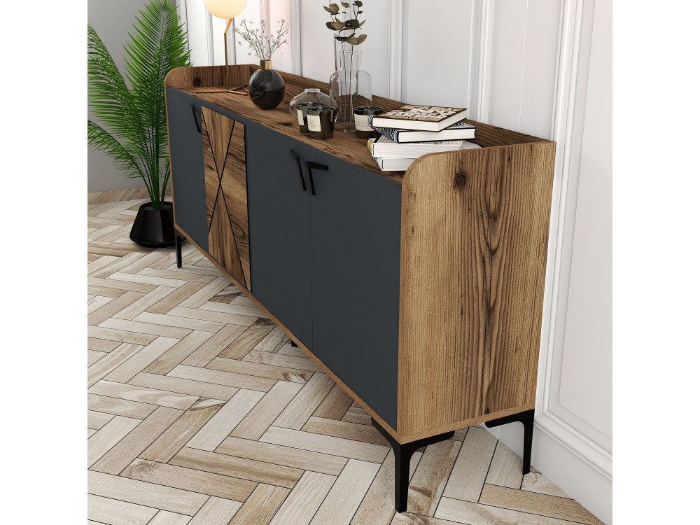 Houten dressoir "Venedik" - 180 x 35 x 78 cm - Antracietgrijs