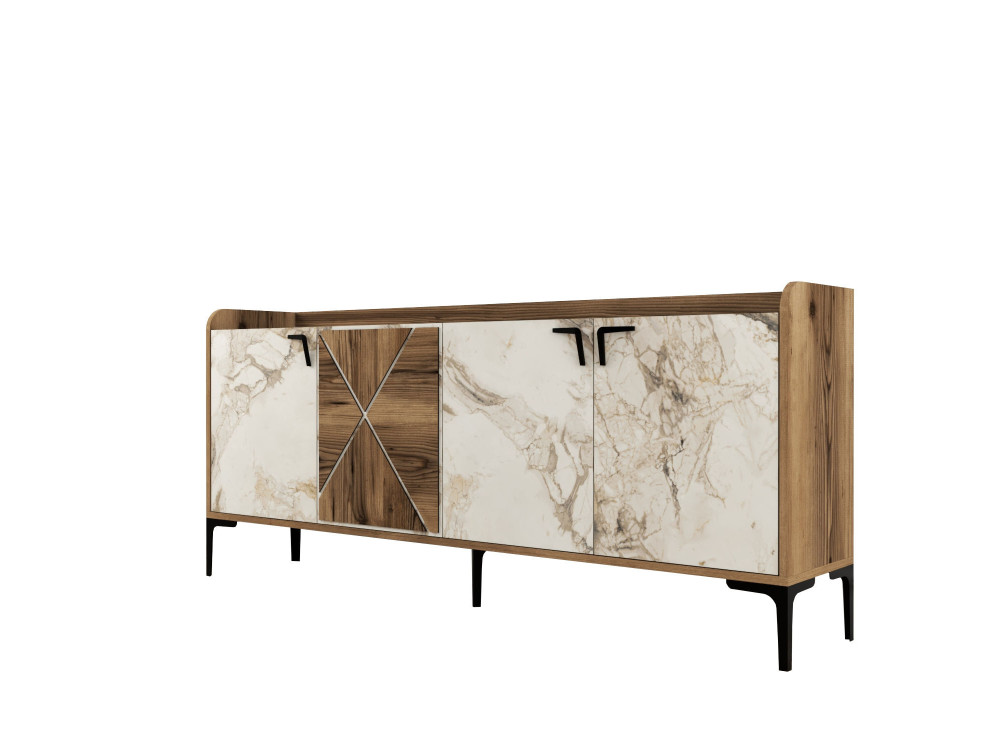 Houten dressoir "Venedik" - 180 x 35 x 78 cm - Wit gemarmerd