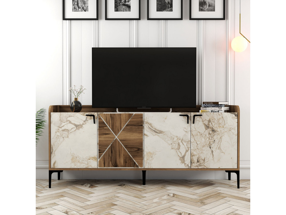 Houten dressoir "Venedik" - 180 x 35 x 78 cm - Wit gemarmerd