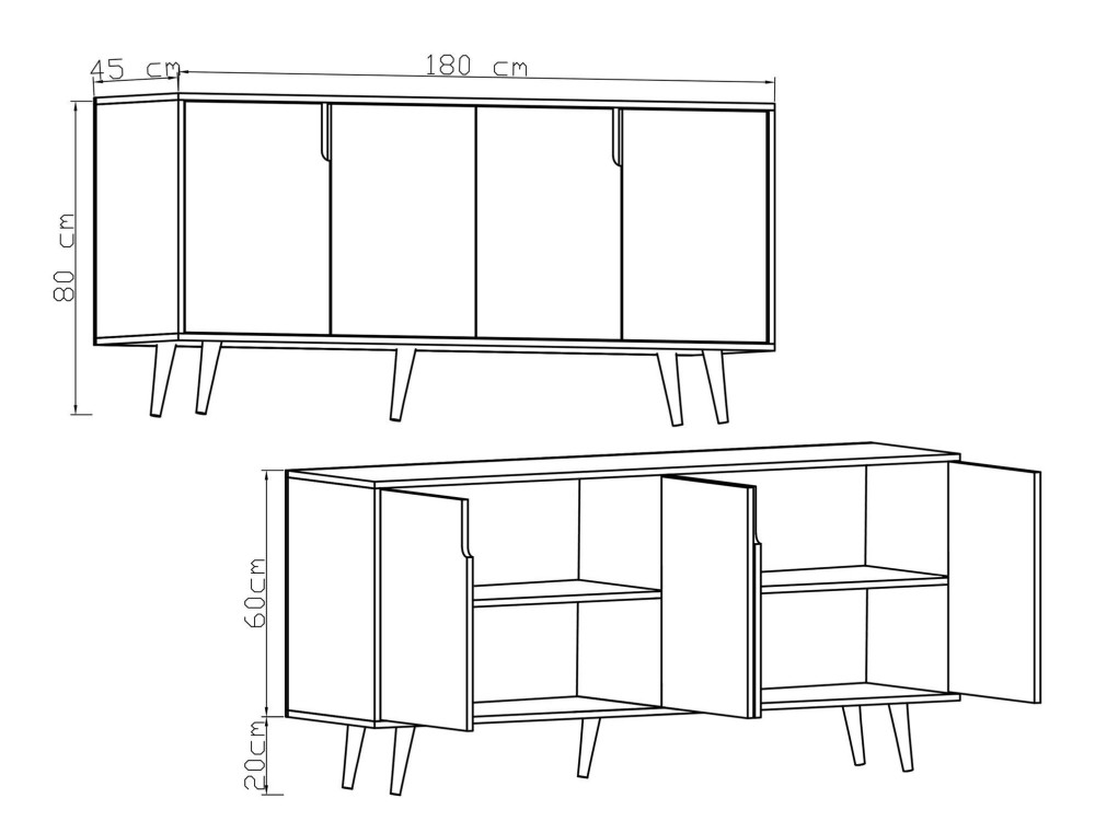 Houten dressoir "Latina" - 180 x 45 x 80 cm - Bruin