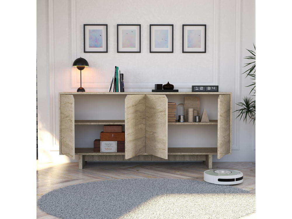 Houten dressoir "Turan" - 180 x 40 x 81 cm - Travertin