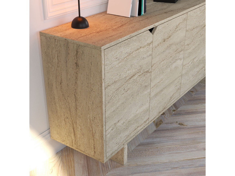 Houten dressoir "Turan" - 180 x 40 x 81 cm - Travertin