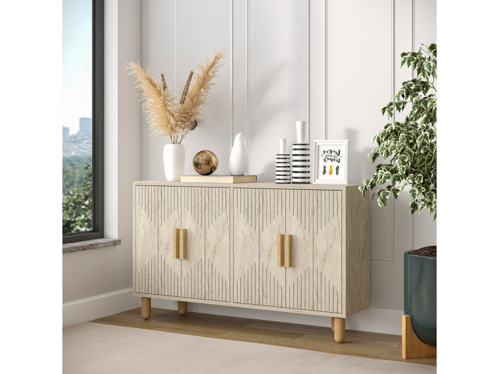 Houten dressoir "Roger" - 120 x 30 x 74 cm - Travertin