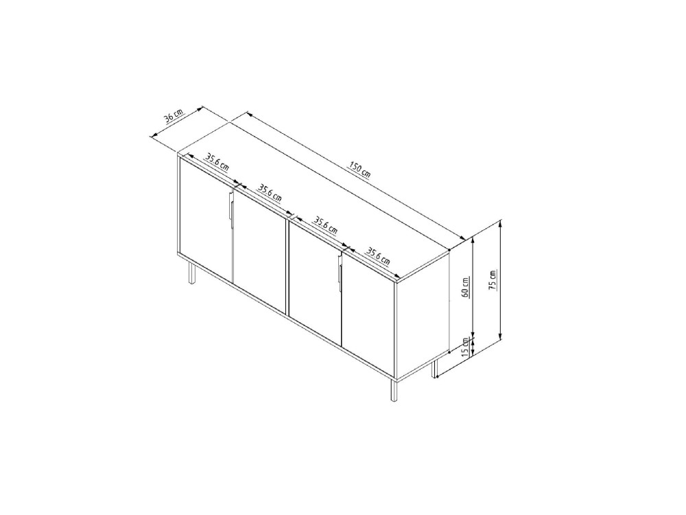 Houten buffetkast "Evolet" - 150 x 36 x 75 cm - Beige