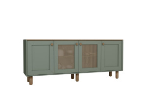 Bohemian" dressoir van hout en riet - 180 x 40 x 75 cm - Groen