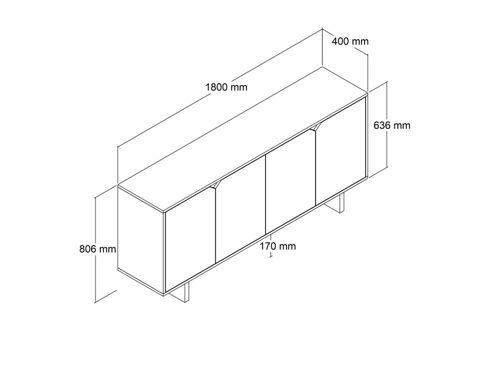 Houten dressoir "Doruk" - 180 x 40 x 81 cm - Wit