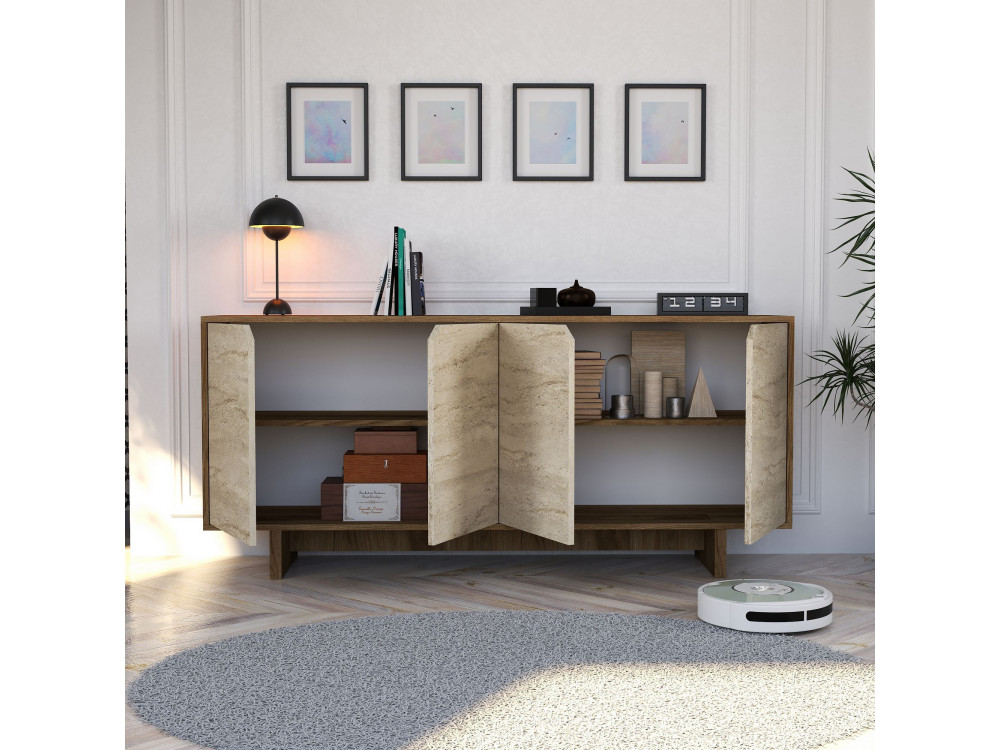 Houten dressoir "Istemi" - 180 x 40 x 81 cm - Travertijn