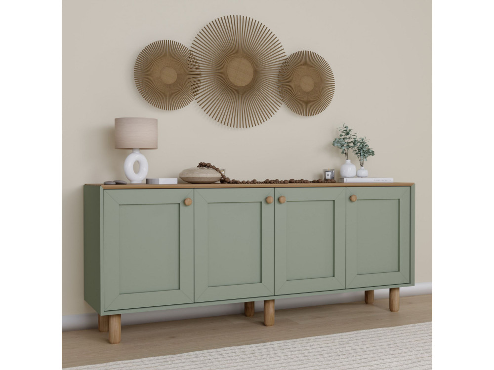 Bohem" houten dressoir - 180 x 40 x 75 cm - Groen