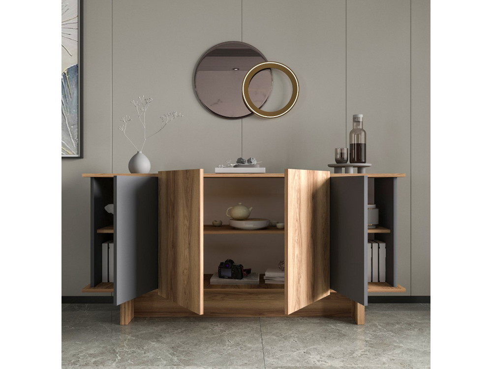 Houten dressoir Diana - 180 x 40 x 81 cm - Antracietgrijs