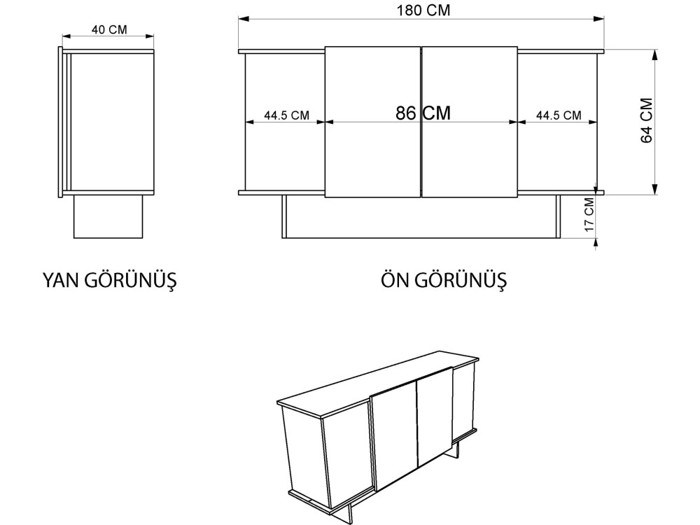 Houten dressoir Diana - 180 x 40 x 81 cm - Beige
