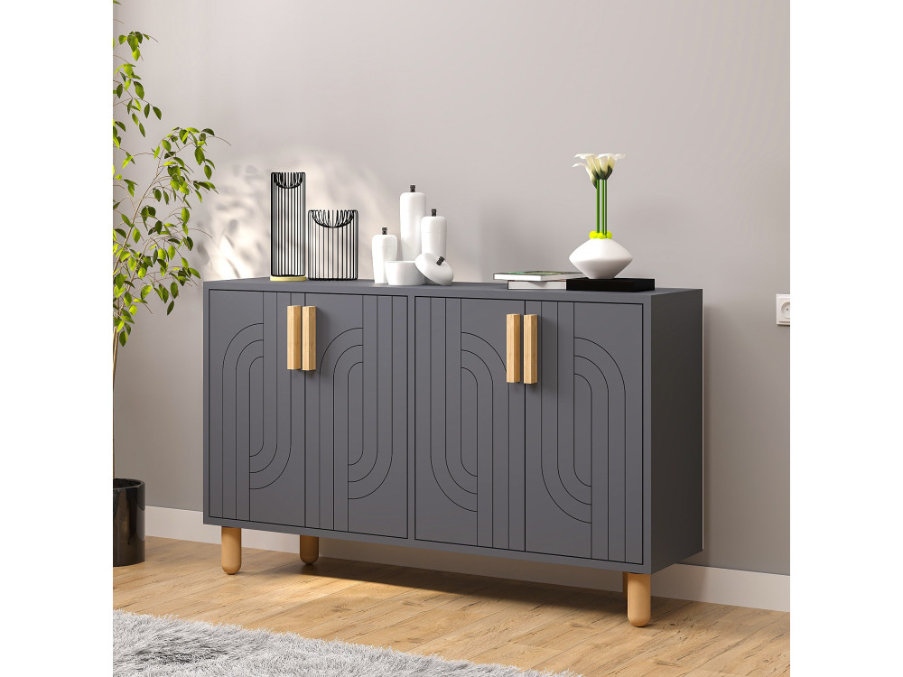 Rodney" houten dressoir - 120 x 30 x 74 cm - Antraciet grijs