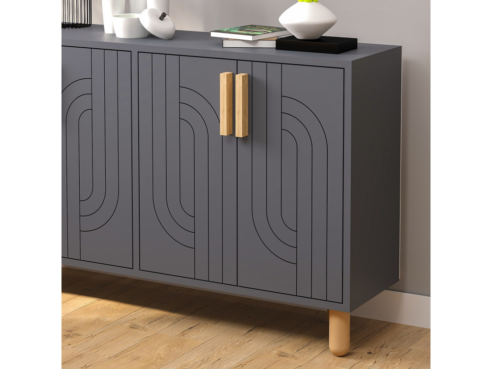 Rodney" houten dressoir - 120 x 30 x 74 cm - Antraciet grijs