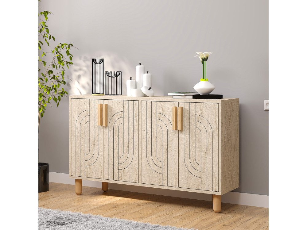 Rodney" houten dressoir - 120 x 30 x 74 cm - Travertin