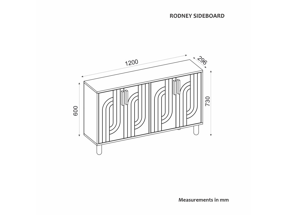 Rodney" houten dressoir - 120 x 30 x 74 cm - Travertin