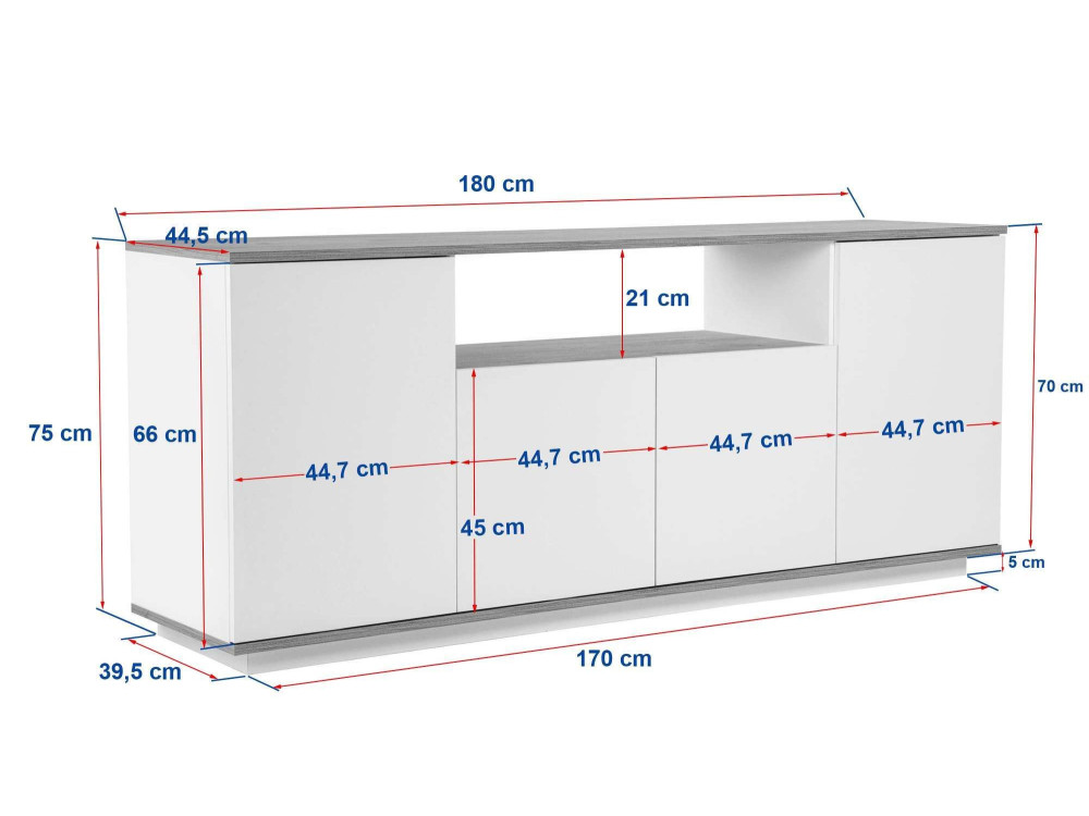 Houten dressoir "Arista" - 180 x 44 x 75 cm - Beige