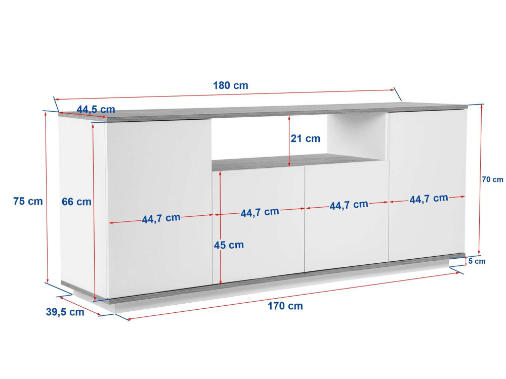 Houten dressoir "Arista" - 180 x 44 x 75 cm - Wit
