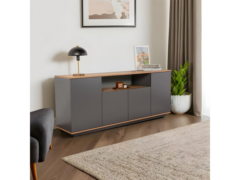 Houten dressoir "Arista" - 180 x 44 x 75 cm - Antracietgrijs