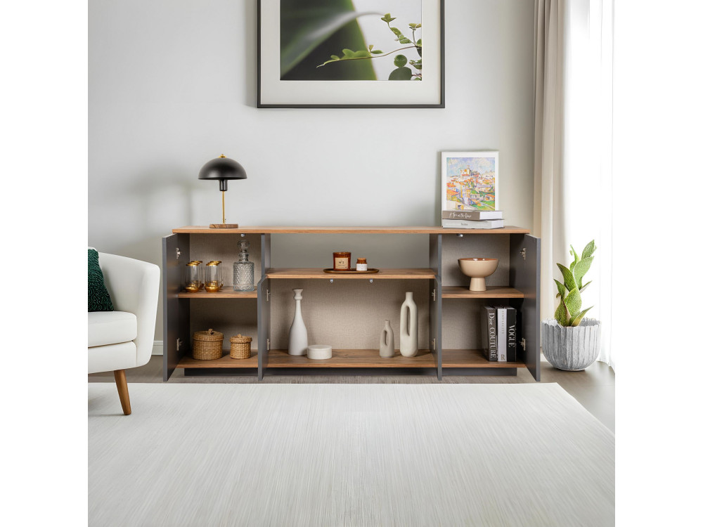 Houten dressoir "Arista" - 180 x 44 x 75 cm - Antracietgrijs