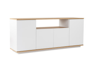 Houten dressoir "Arista" - 180 x 44,5 x 75 cm - Wit / Cadiz Eik