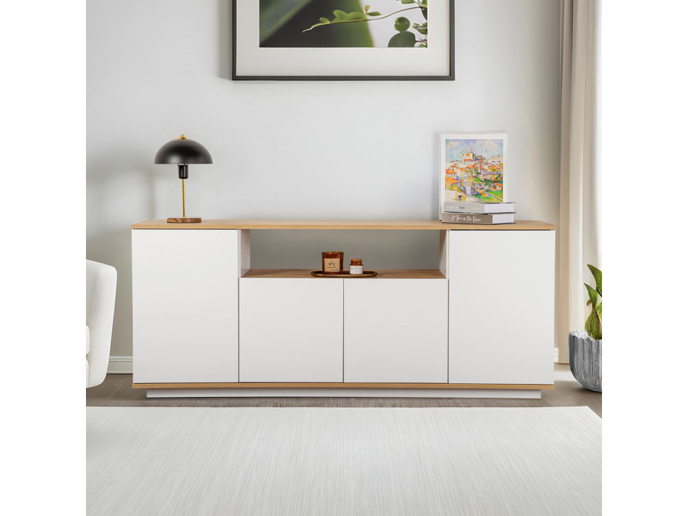 Houten dressoir "Arista" - 180 x 44,5 x 75 cm - Wit / Cadiz Eik