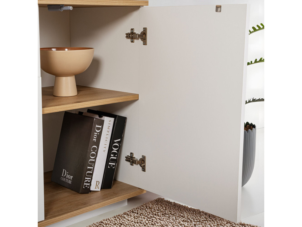 Houten dressoir "Arista" - 180 x 44,5 x 75 cm - Wit / Cadiz Eik