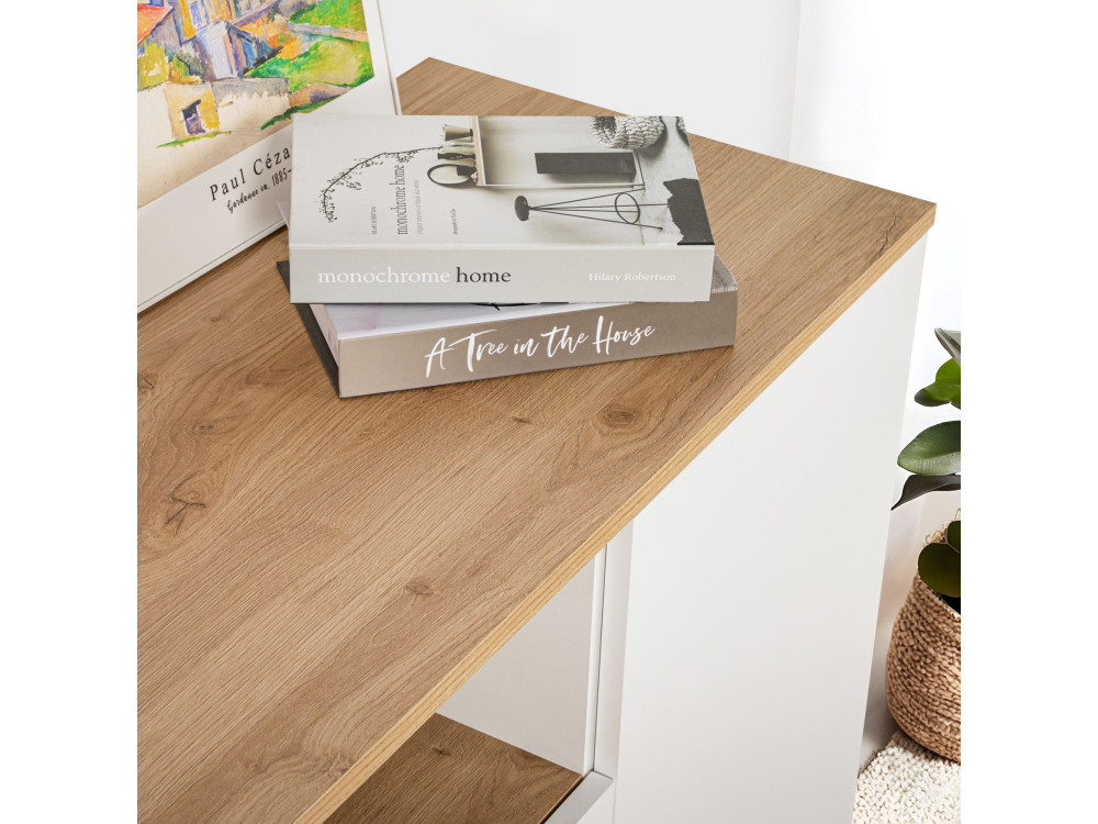 Houten dressoir "Arista" - 180 x 44,5 x 75 cm - Wit / Cadiz Eik