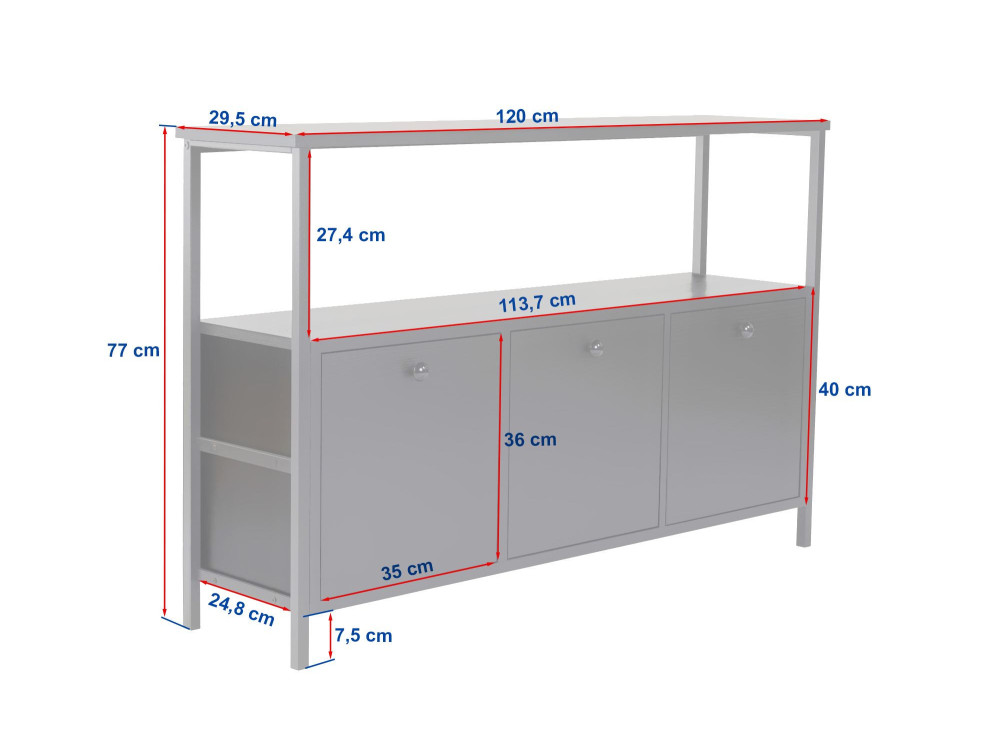 Houten dressoir "Solace" - 120 x 30 x 77 cm - Wit
