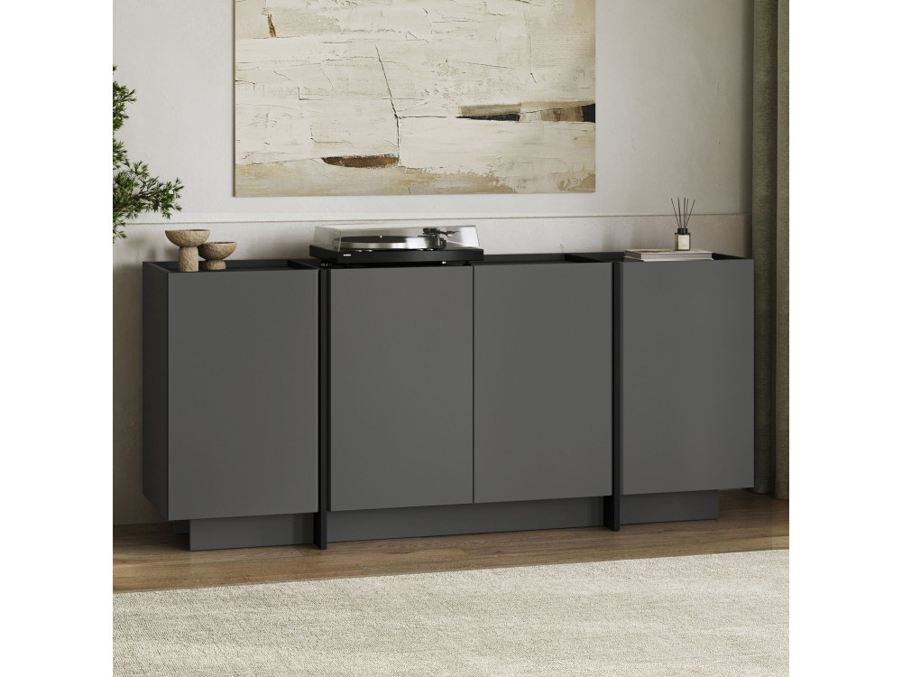 Houten dressoir "Dorma" - 180 x 45 x 80 cm - Antraciet / Zwart