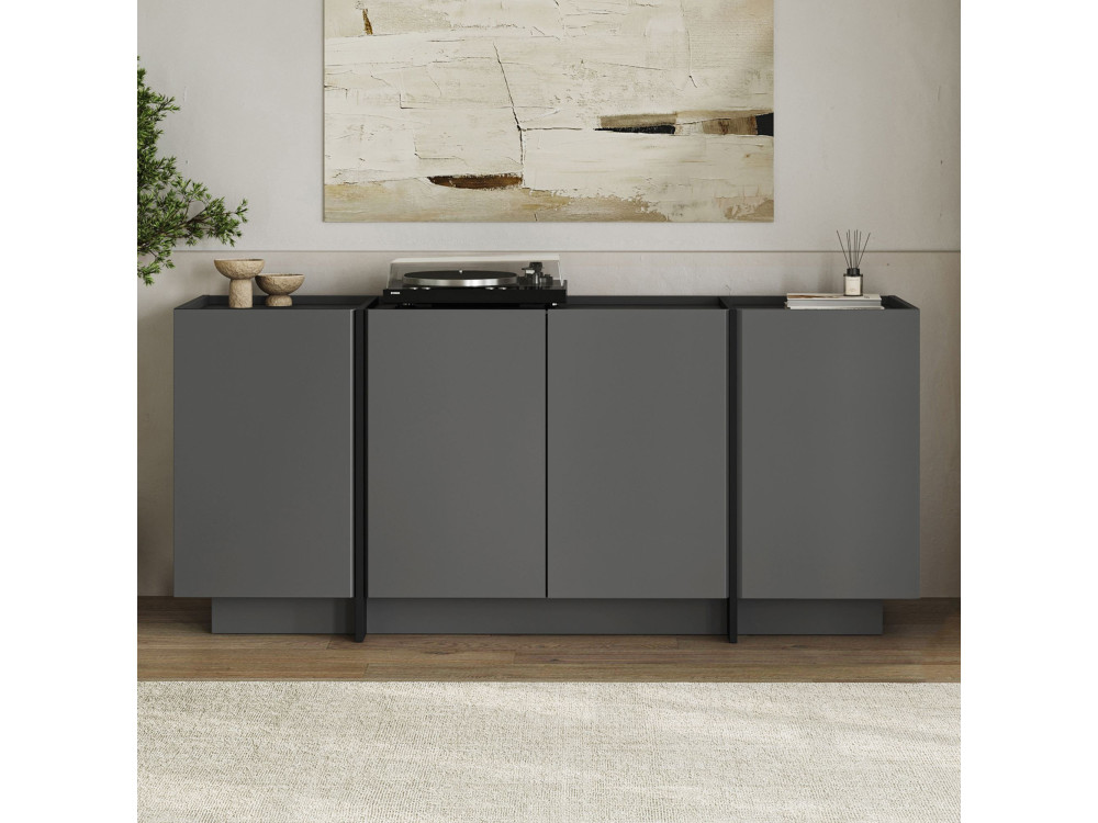 Houten dressoir "Dorma" - 180 x 45 x 80 cm - Antraciet / Zwart