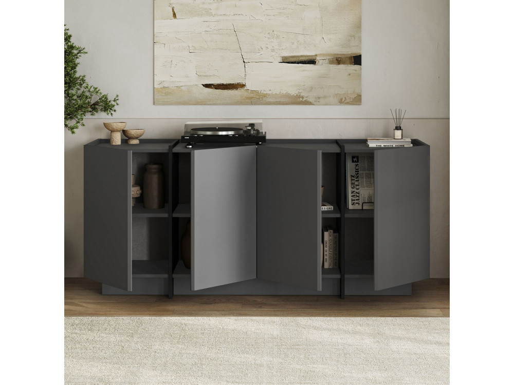 Houten dressoir "Dorma" - 180 x 45 x 80 cm - Antraciet / Zwart