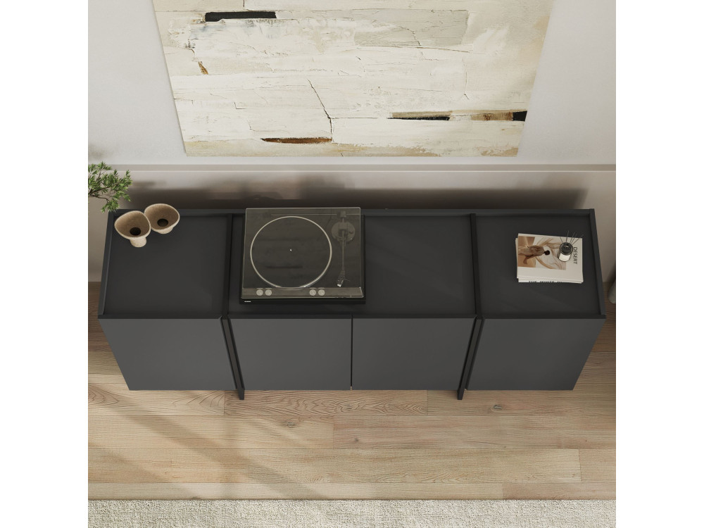 Houten dressoir "Dorma" - 180 x 45 x 80 cm - Antraciet / Zwart