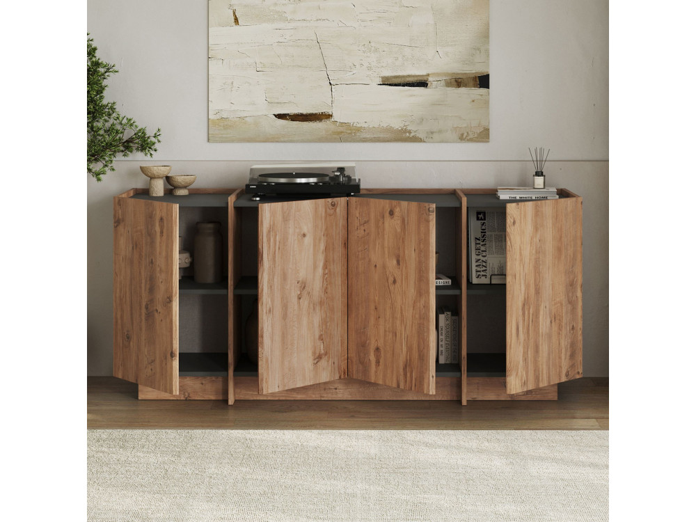 Houten dressoir "Dorma" - 180 x 45 x 80 cm - Atlantic Pine / Antraciet