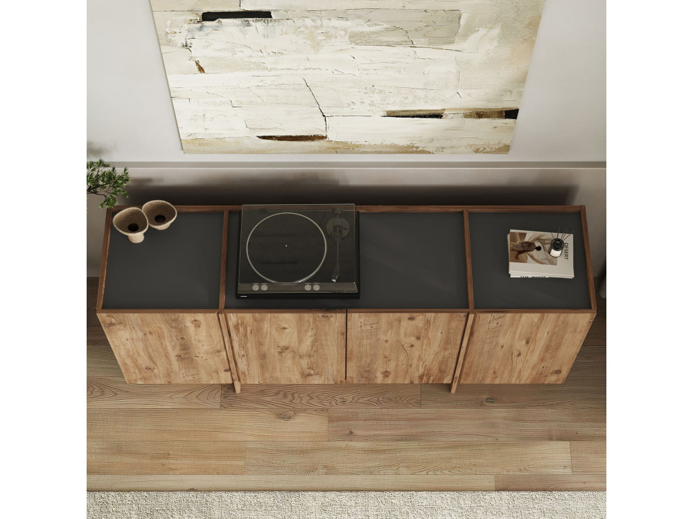 Houten dressoir "Dorma" - 180 x 45 x 80 cm - Atlantic Pine / Antraciet