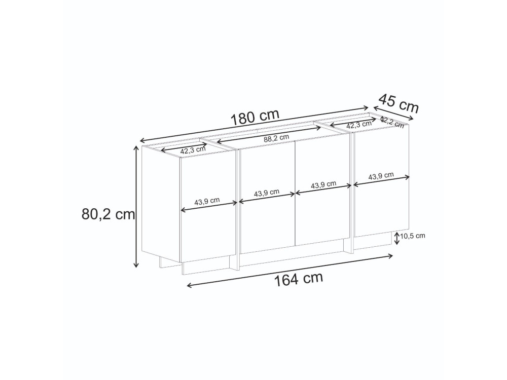 Houten dressoir "Dorma" - 180 x 45 x 80 cm - Notelaar Milano