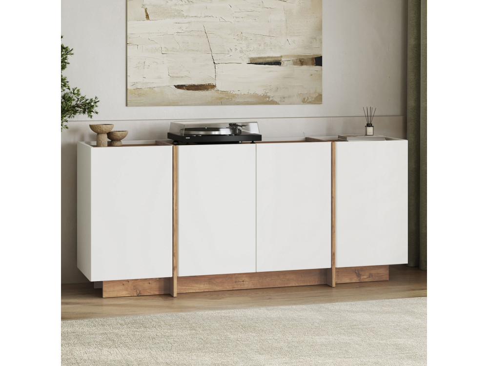 Houten dressoir "Dorma" - 180 x 45 x 80 cm - Wit / Atlantic Pine