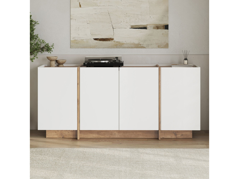 Houten dressoir "Dorma" - 180 x 45 x 80 cm - Wit / Atlantic Pine