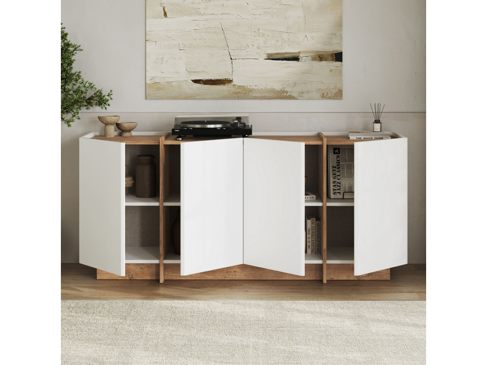 Houten dressoir "Dorma" - 180 x 45 x 80 cm - Wit / Atlantic Pine