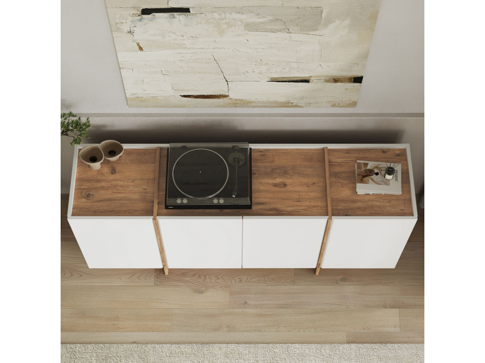 Houten dressoir "Dorma" - 180 x 45 x 80 cm - Wit / Atlantic Pine