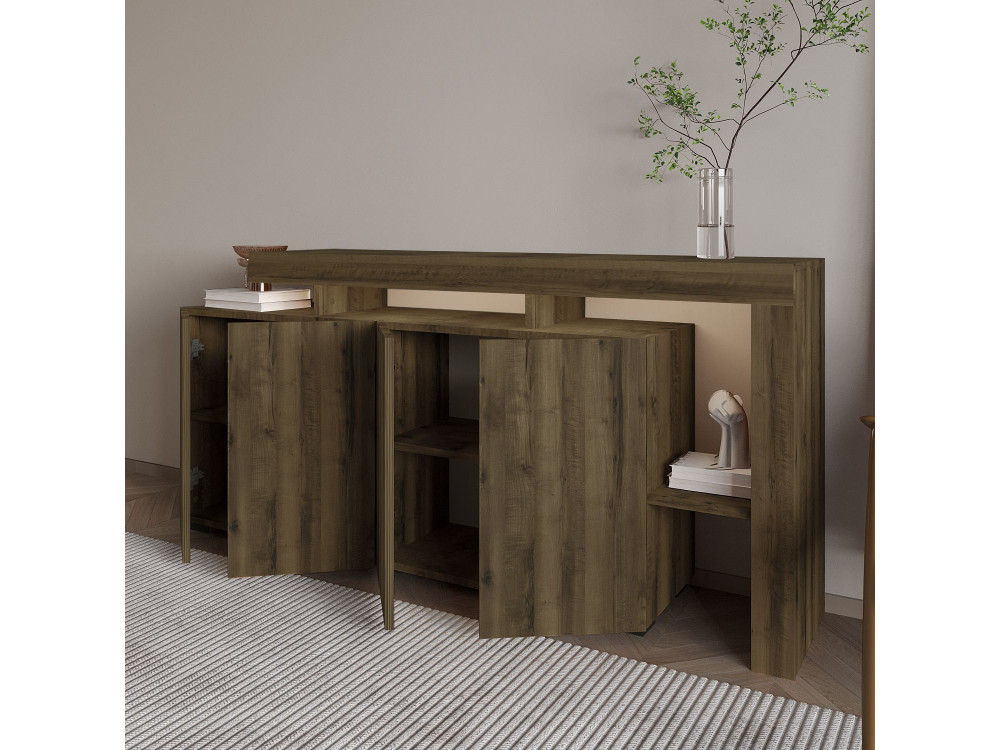 Houten buffetkast "Beliz" - 170 x 35 x 80 cm - Antiek Noten